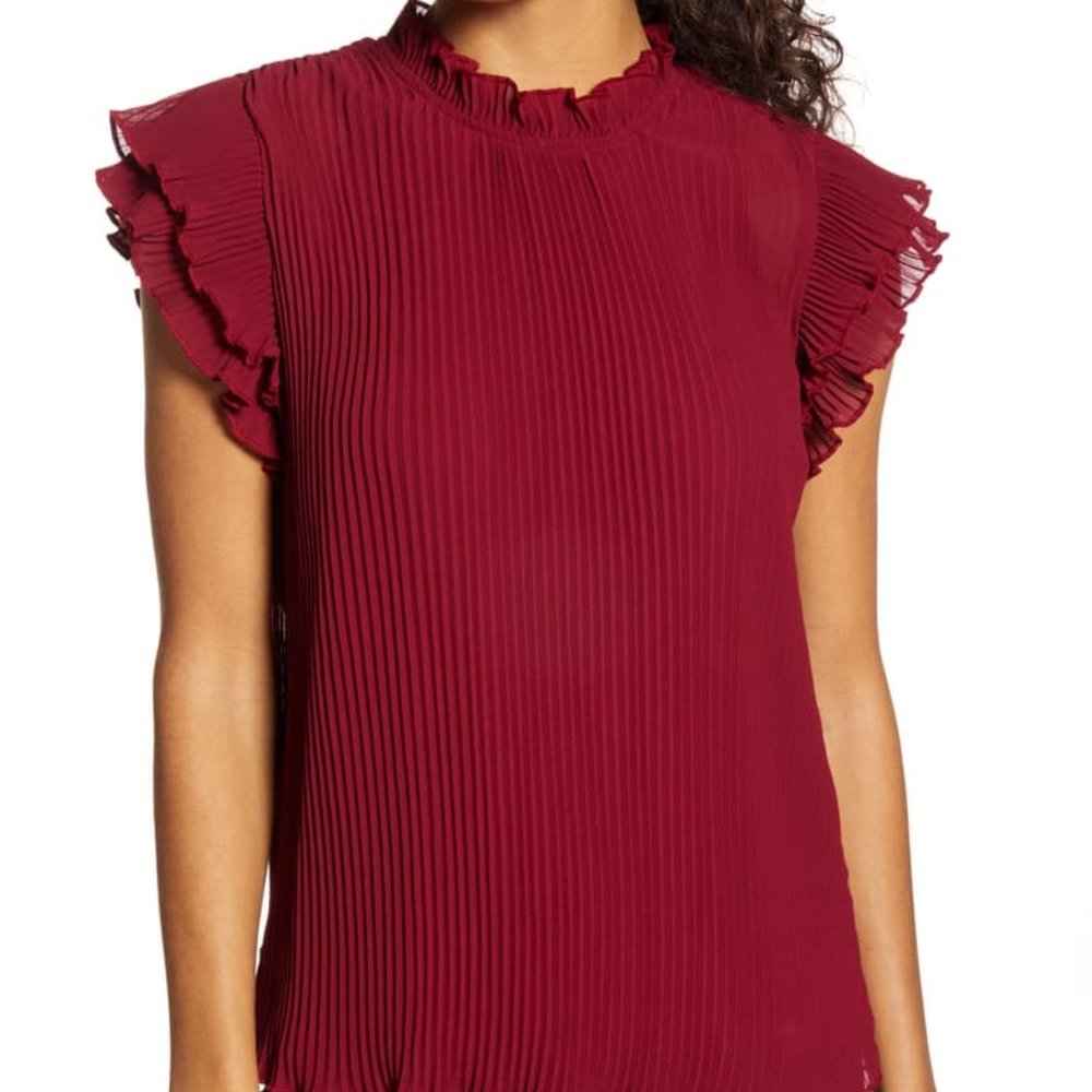 Gibson x Glam Jackson Pleated Ruffle Sleeve Blouse